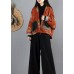 Women Orange V Neck Fine Cotton Filled Winter outwear